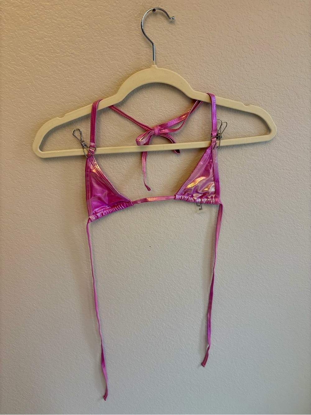 Pink Metallic Triangle Bikini Top - Picture 2 of 6